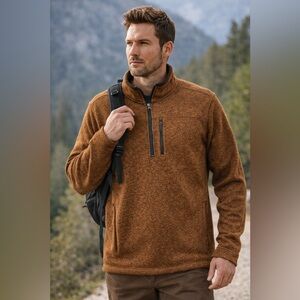 Lands End Mens Large Brown Quarter Zip Fleece Pullover